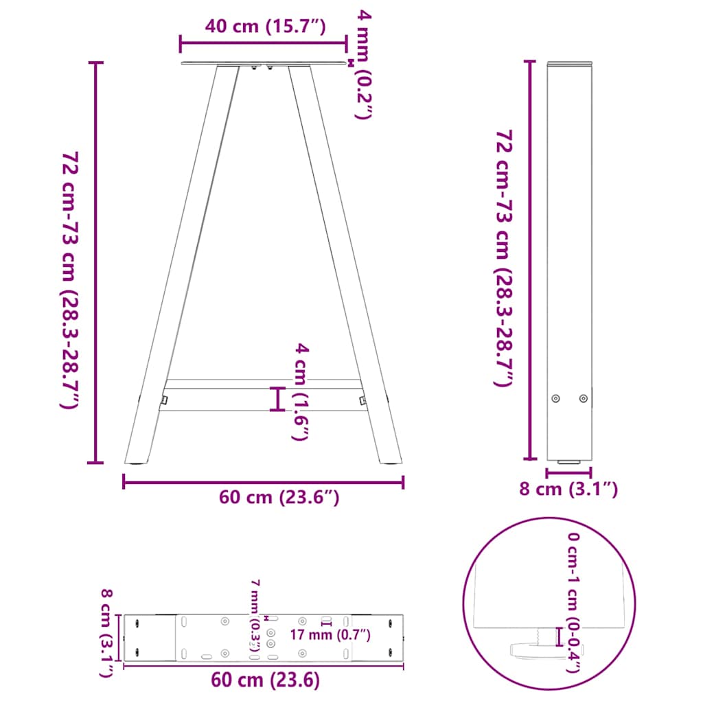 Couchtischbeine A-Form 2 Stk. 30x(30-31) cm Stahl