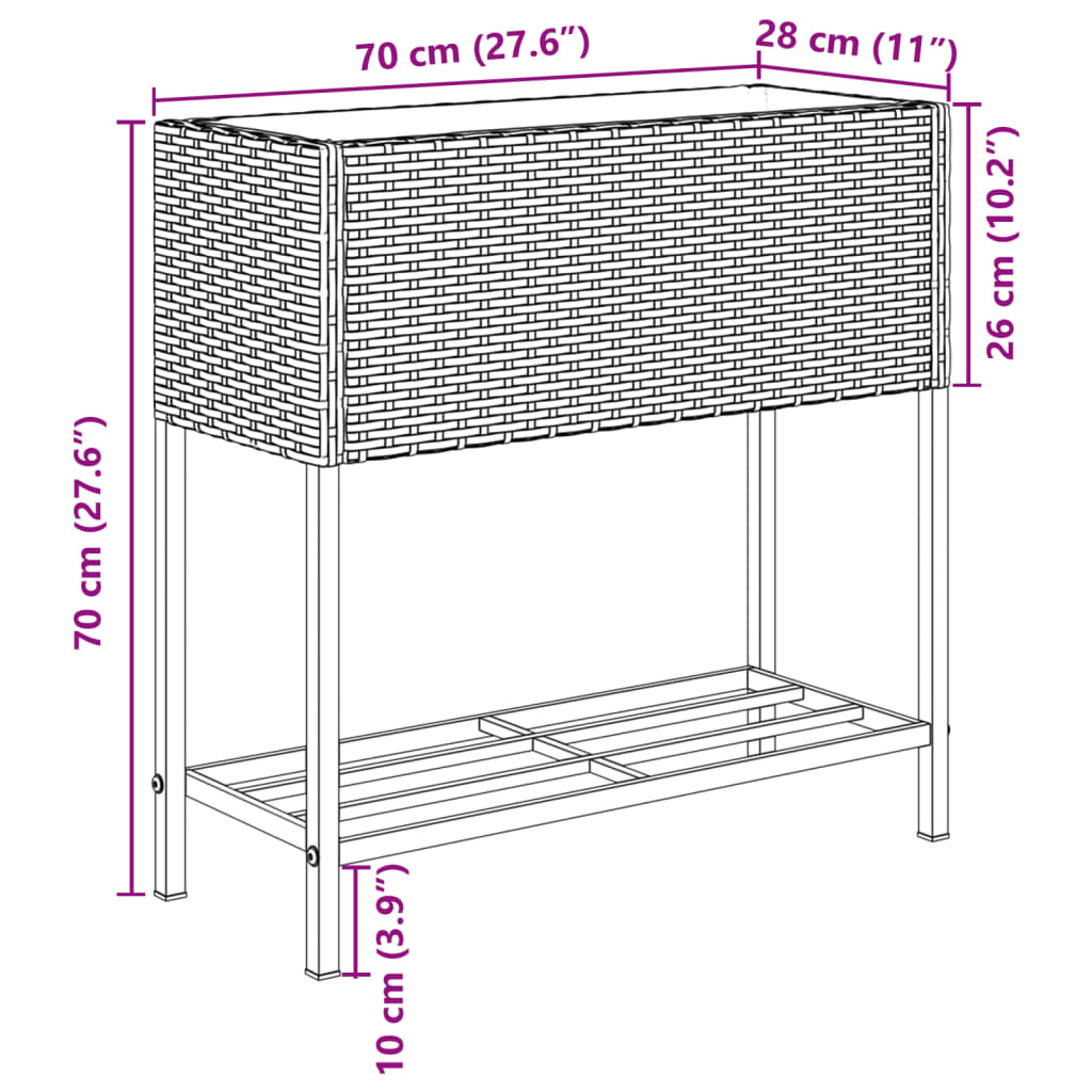 Hochbeete mit Ablage 2 Stk. Schwarz 70x28x70 cm Poly Rattan