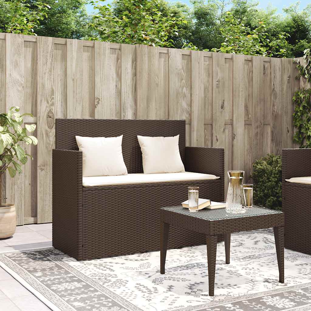 Gartenbank mit Kissen Schwarz Poly Rattan