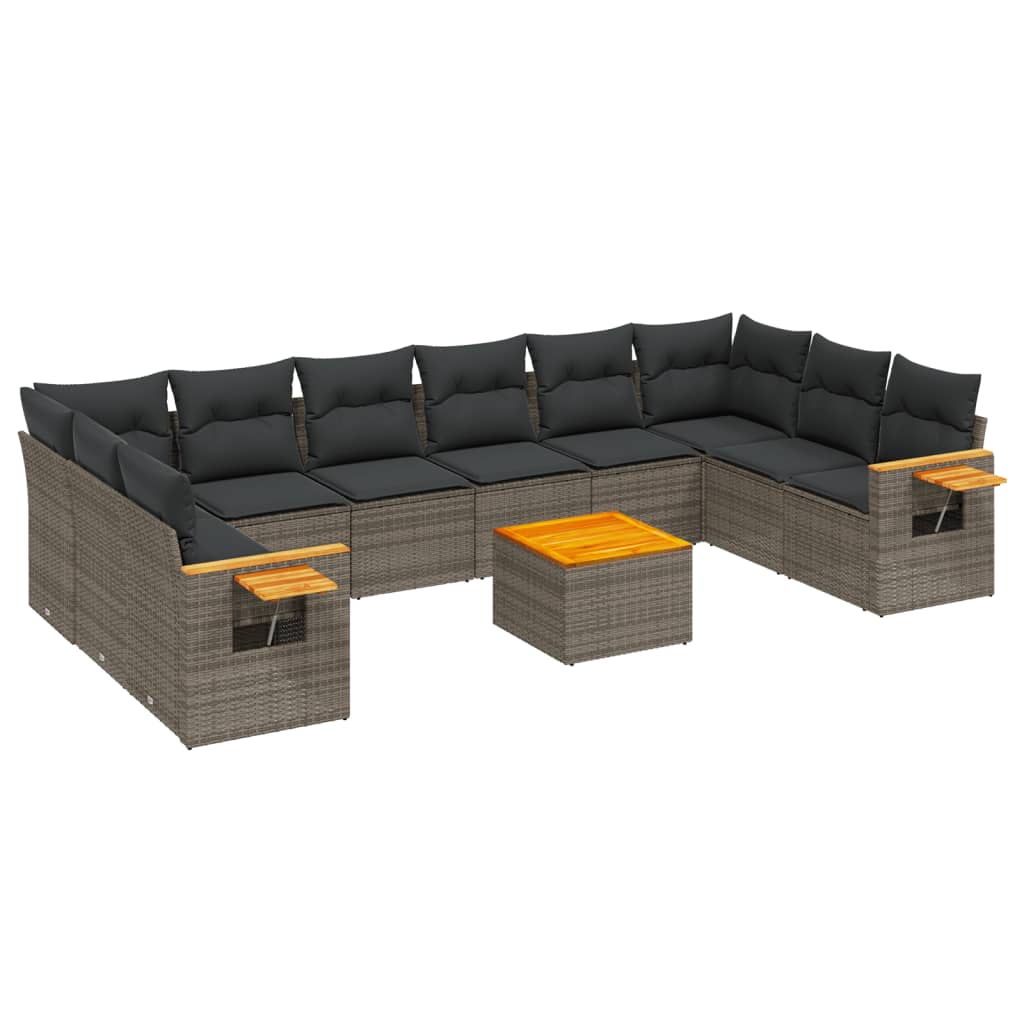 10-tlg. Garten-Sofagarnitur mit Kissen Schwarz Poly Rattan