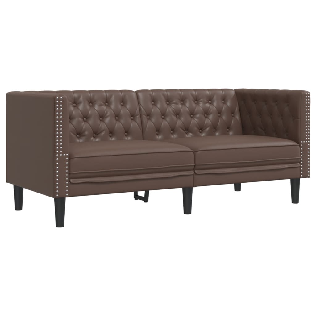 3-tlg. Chesterfield-Sofa-Set Schwarz Kunstleder