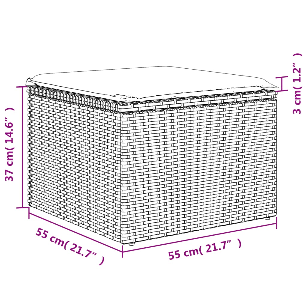 Gartenhocker mit Kissen Schwarz 55x55x37 cm Poly Rattan