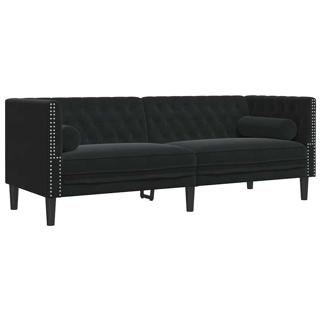 3-tlg. Chesterfield-Sofa-Set mit Nackenrollen Hellgrau Samt