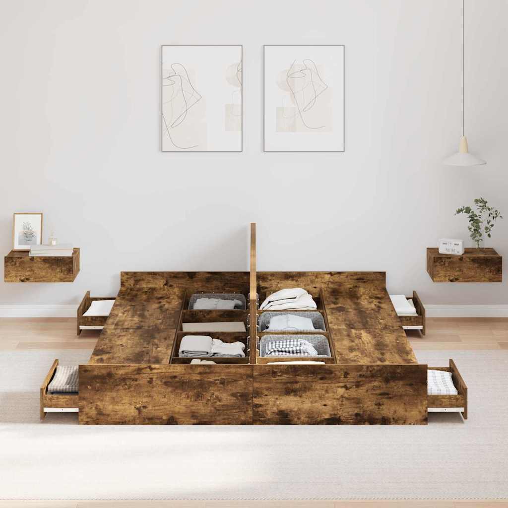 Aufbewahrungsbettgestell Weiß 200 x 200 cm Holzwerkstoff