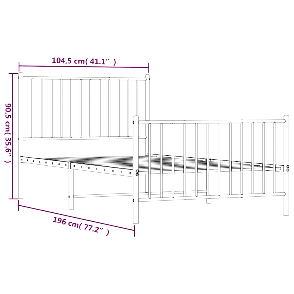 Bettgestell Metall Schwarz 75x190 cm