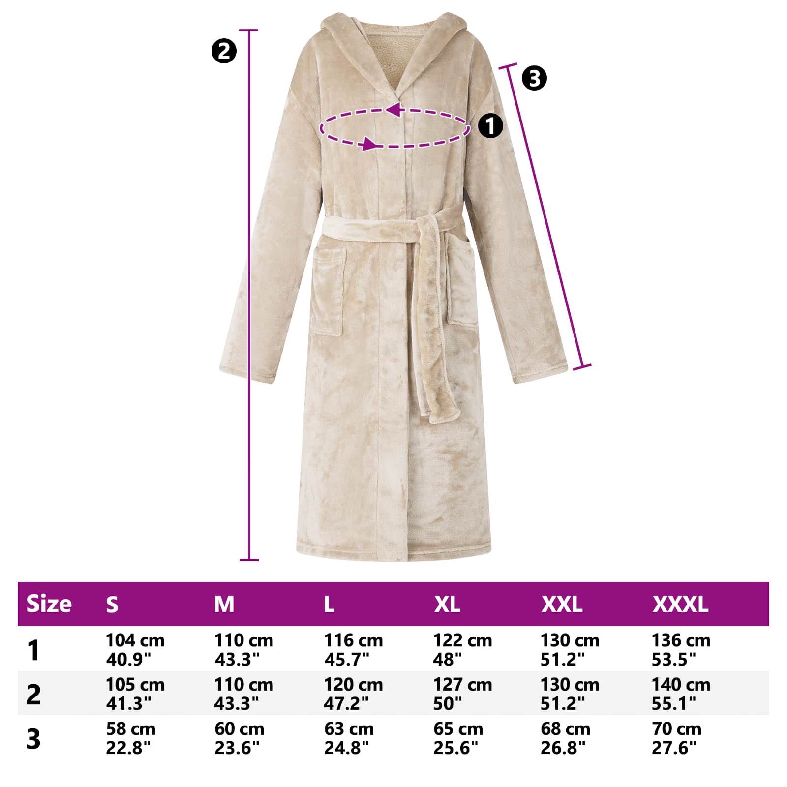 Bademantel Hoodie Beige S Flanell