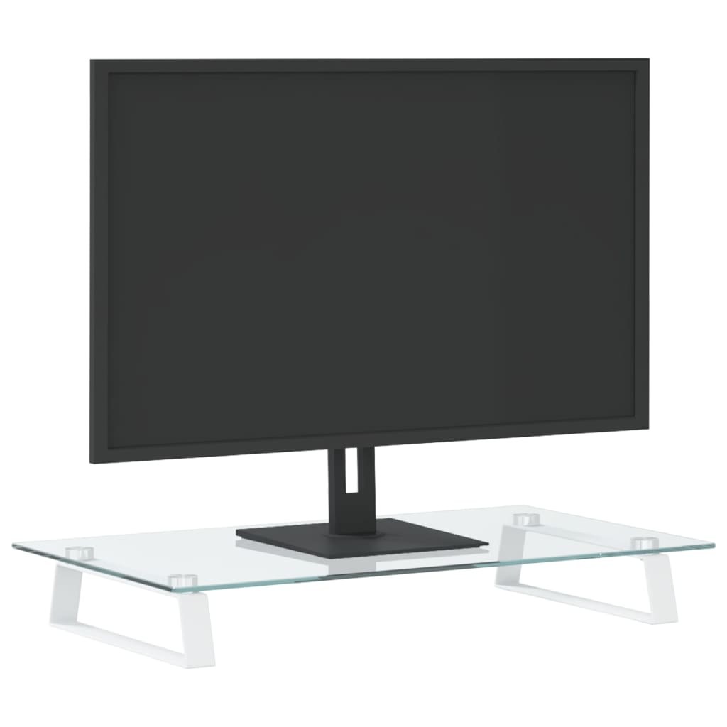 Monitorständer Weiß 60x20x8 cm Hartglas und Metall