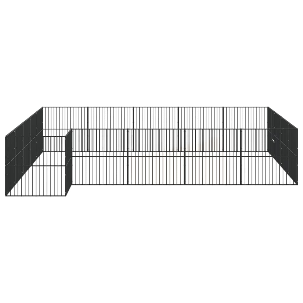 Hundelaufstall 4-tlg. Schwarz Verzinkter Stahl