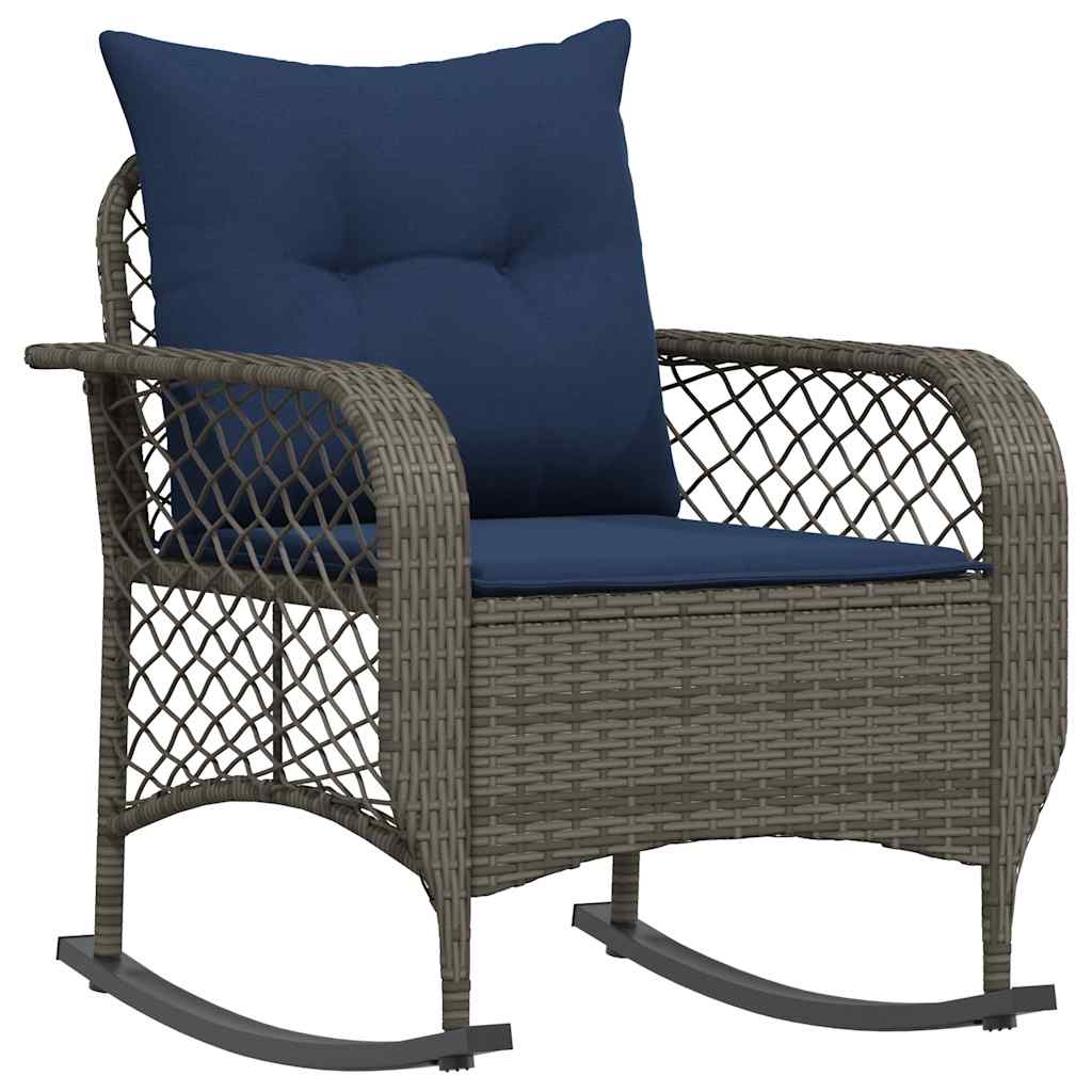 Garten-Schaukelstuhl mit Kissen Schwarz Poly Rattan
