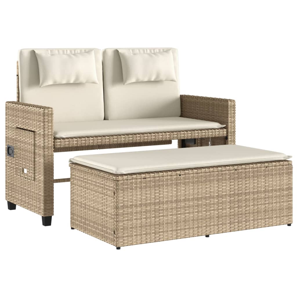 Gartenbank Verstellbar mit Kissen Schwarz Poly Rattan