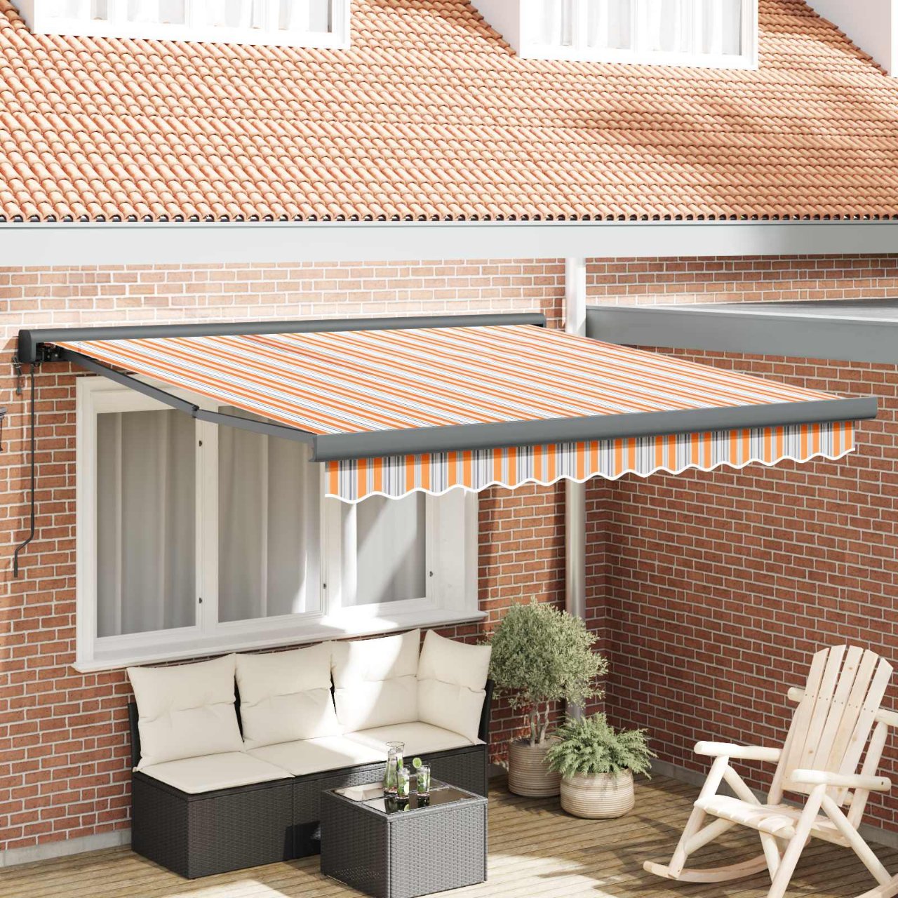 Markise Einziehbar Blau und Weiß 4x3 m Stoff und Aluminium