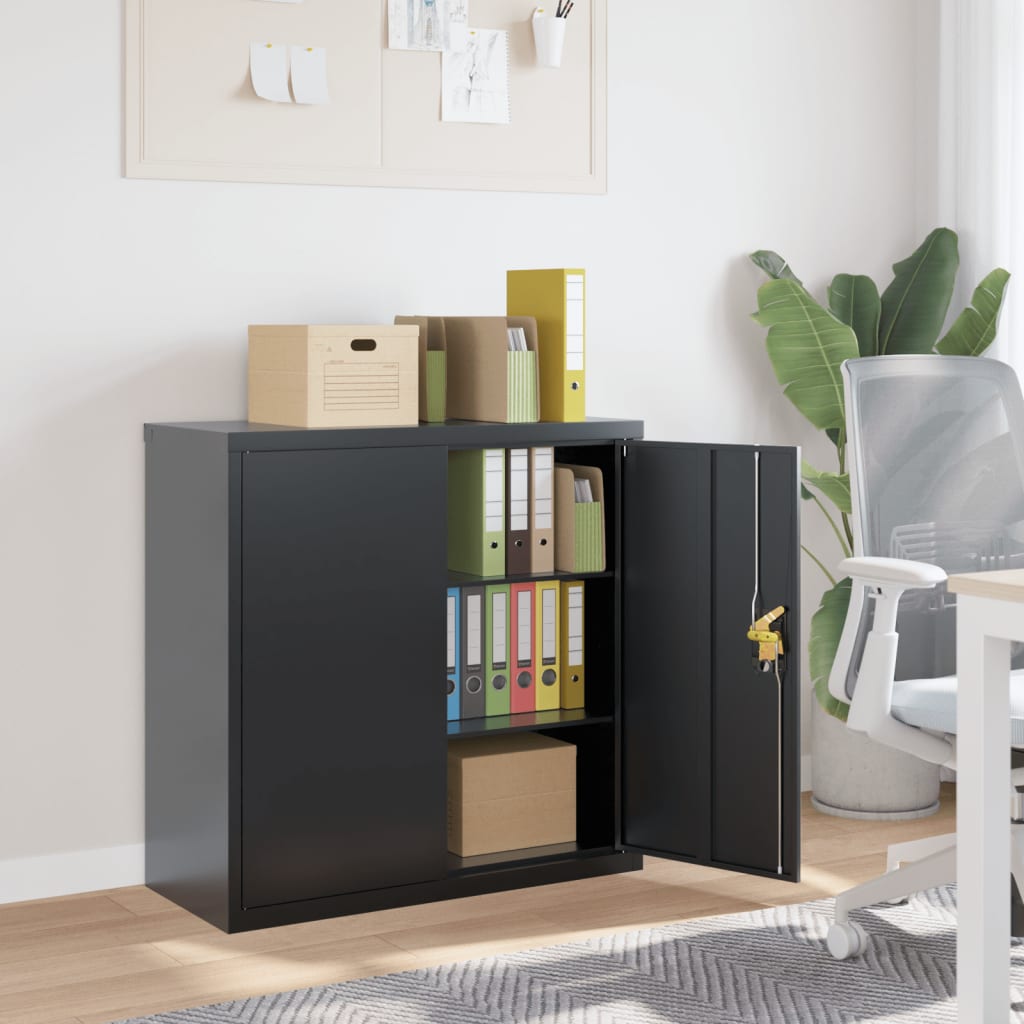Aktenschrank mit 2 Türen Grau 90 cm Stahl