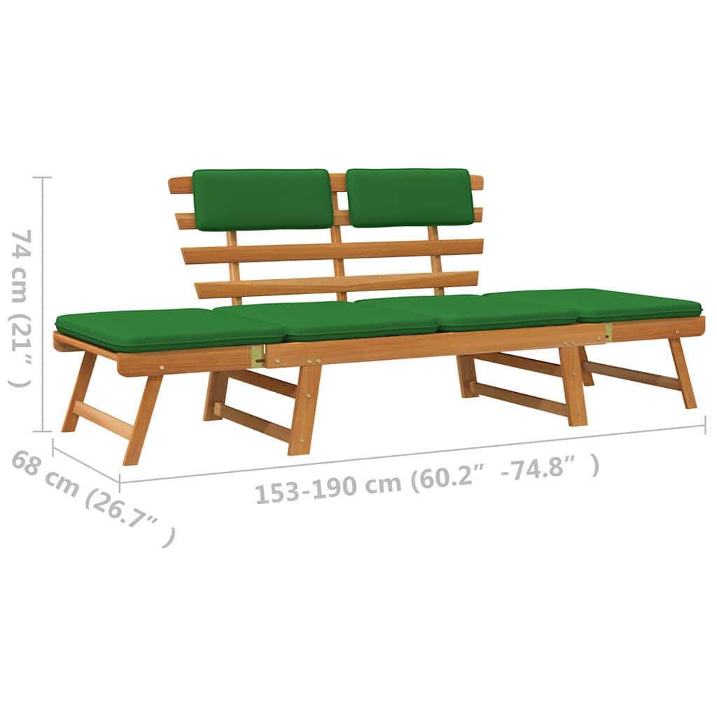 Gartenbank mit Auflagen 2-in-1 190 cm Grau Massivholz Akazie
