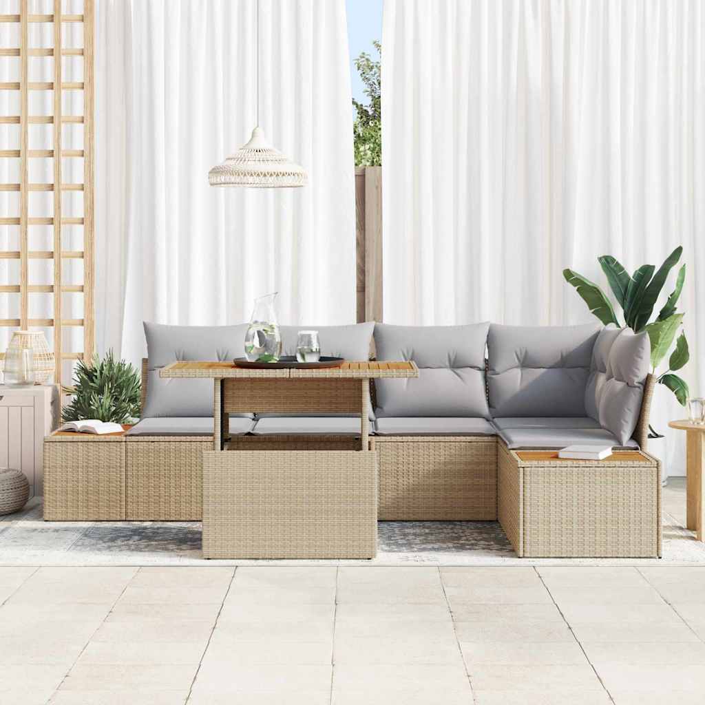 Garten Essgruppe mit Kissen 6 pcs Schwarz und Beige