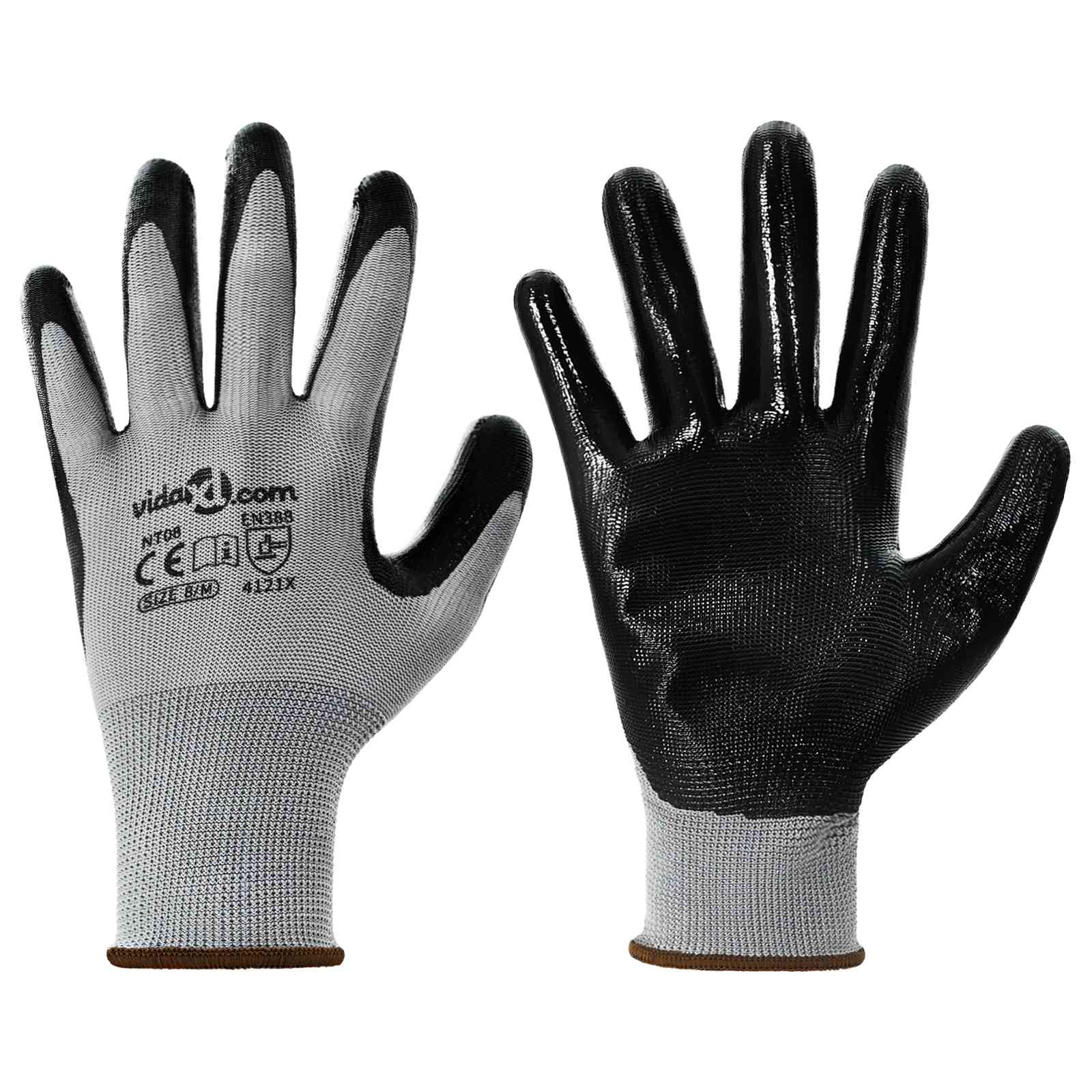 Arbeitshandschuhe 12 pcs Grau und Schwarz 7 / S Polyester
