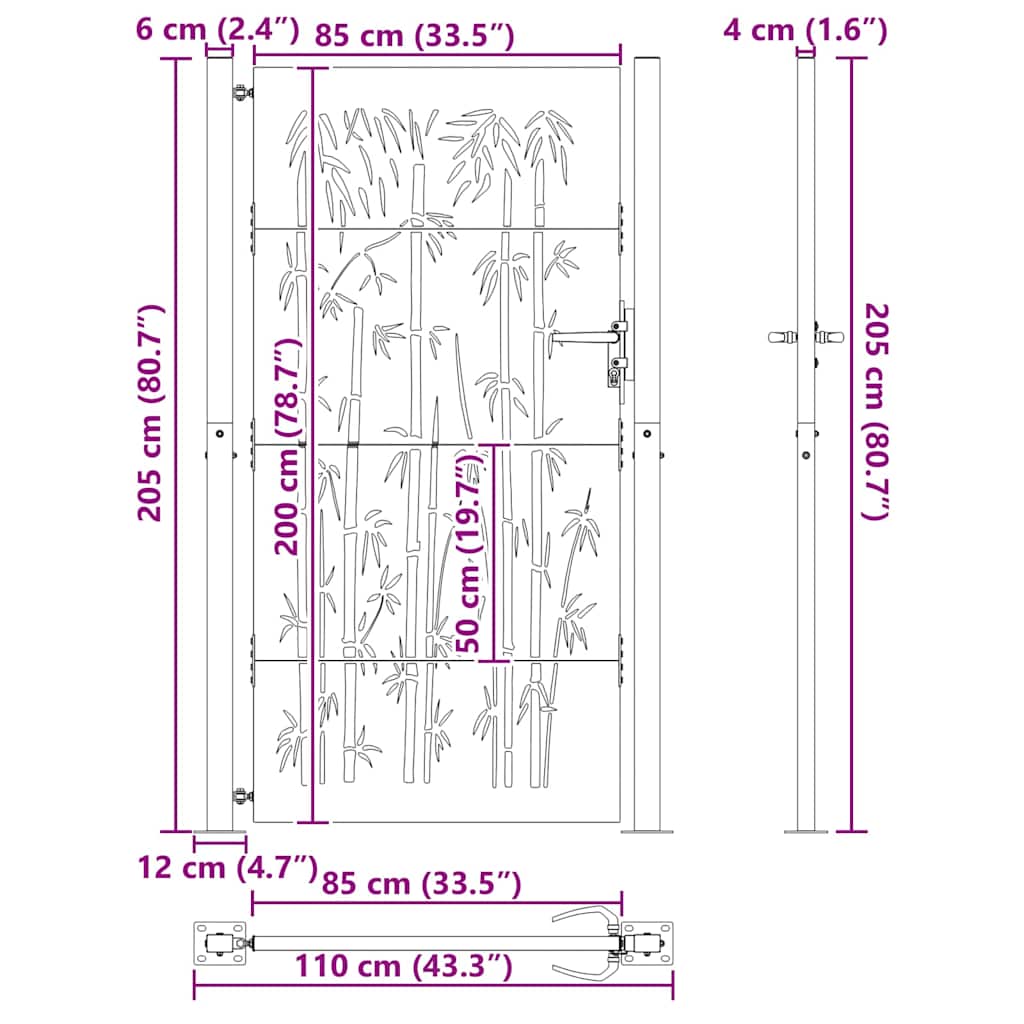 Gartentor 100x75 cm Cortenstahl Bambus-Design