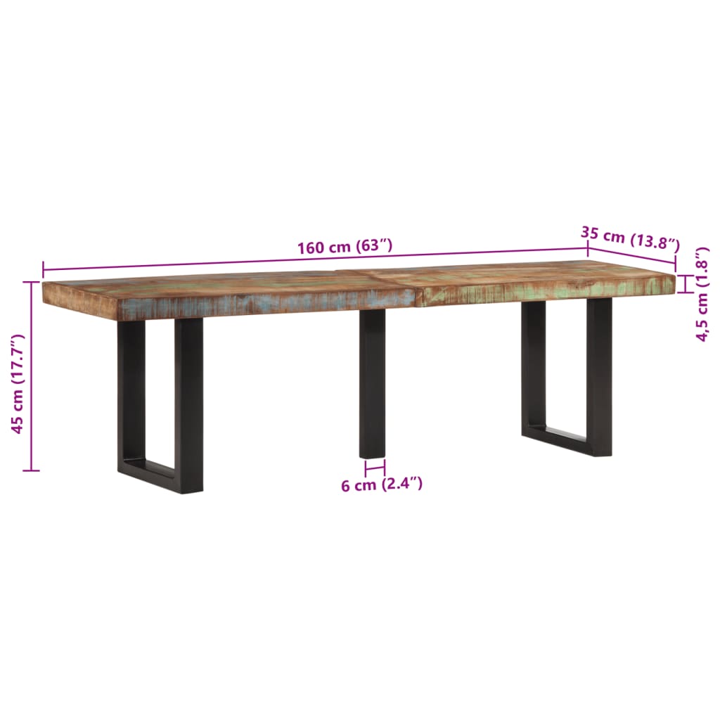 Sitzbank mit Naturkanten 110 cm Akazie Massivholz und Stahl