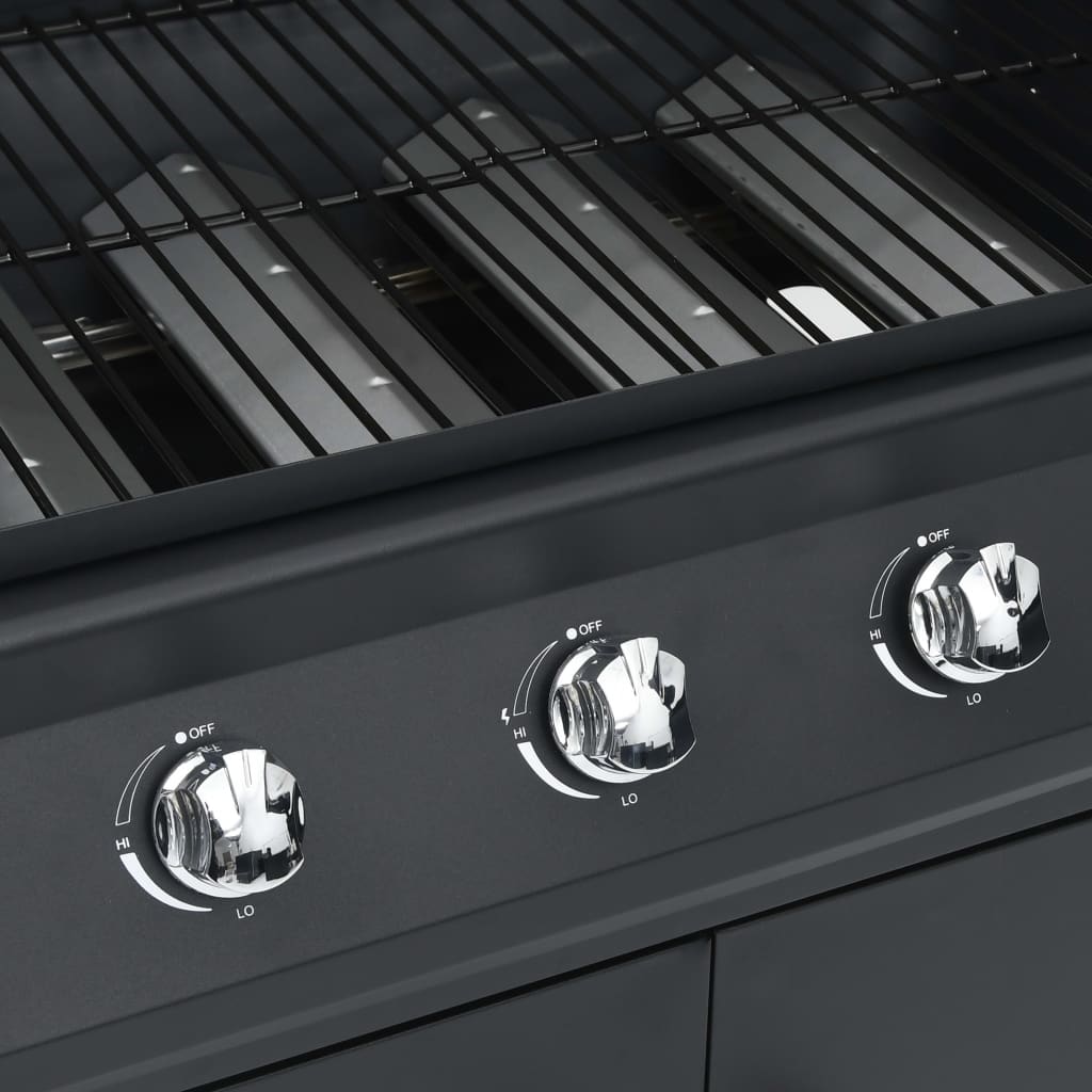 Gasgrill 4+1 Flammen Schwarz Stahl
