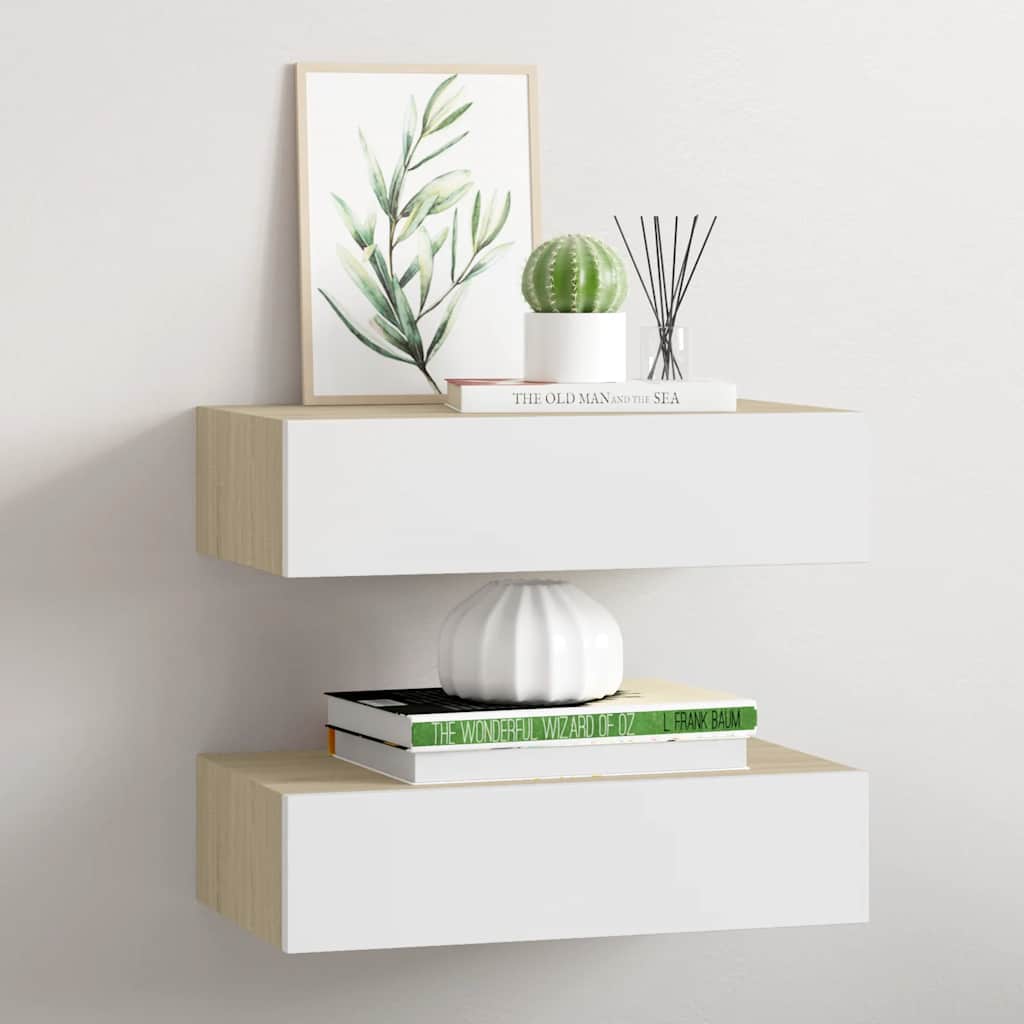 Wandregal mit Schublade Weiß 40x23,5x10 cm MDF