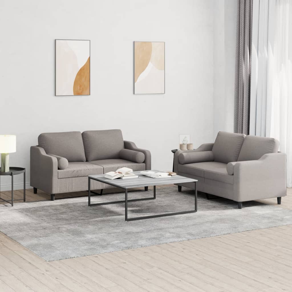 3-tlg. Sofagarnitur mit Kissen Creme Stoff