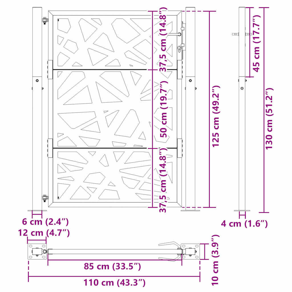 Gartentor Schwarz 100x100 cm Stahl Lichtdesign