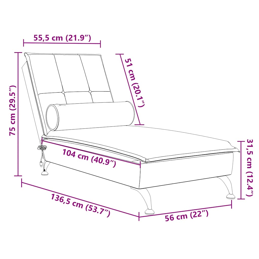 Massage-Chaiselongue mit Nackenrolle Hellgrau Samt