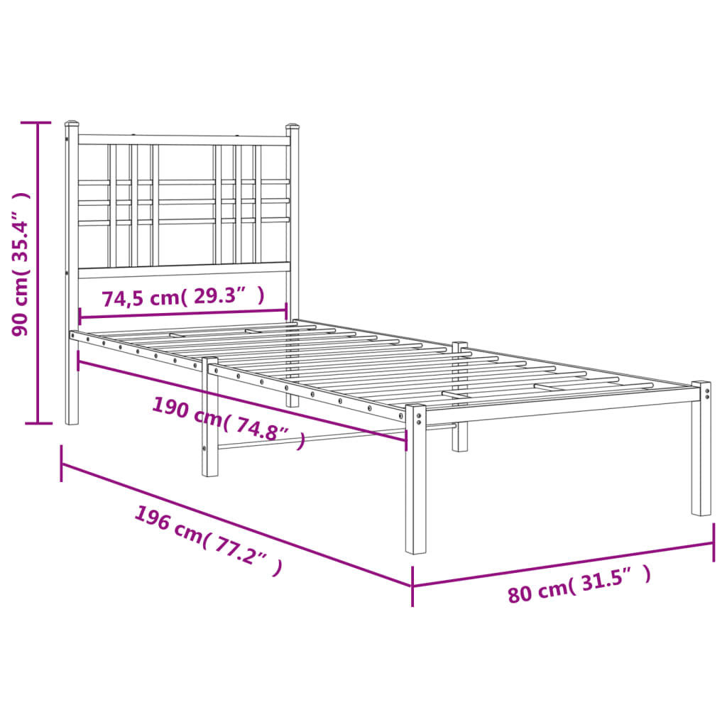 Bettgestell mit Kopf- und Fußteil Metall Schwarz 90x200 cm