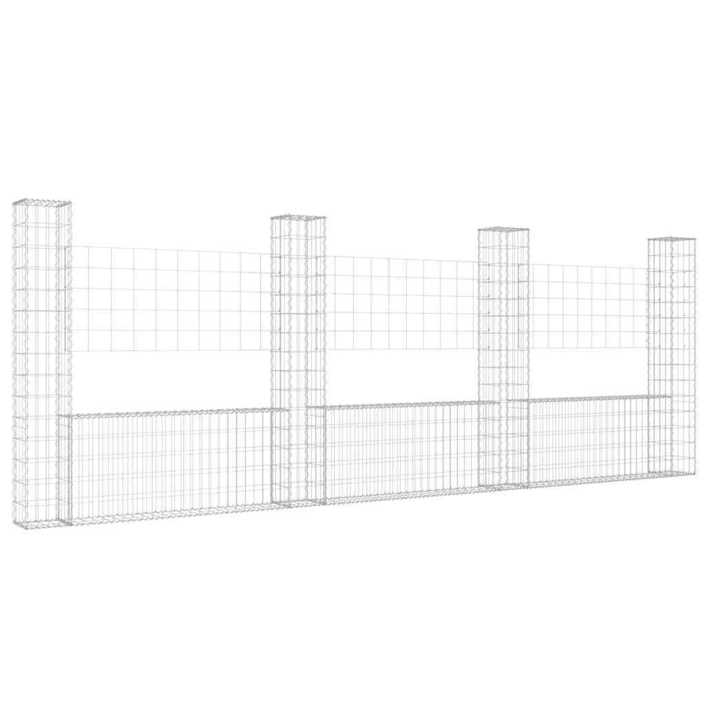 Gabionenkorb U-Form mit 2 Säulen Eisen 140x20x150 cm