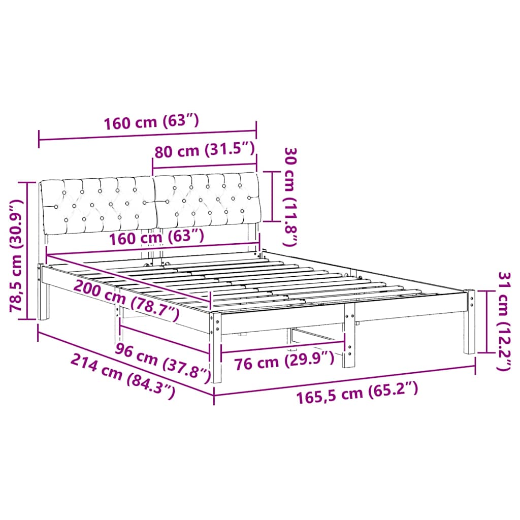 Bettgestell Braun und hellgrau 200 x 200 cm Massivholz Kiefer