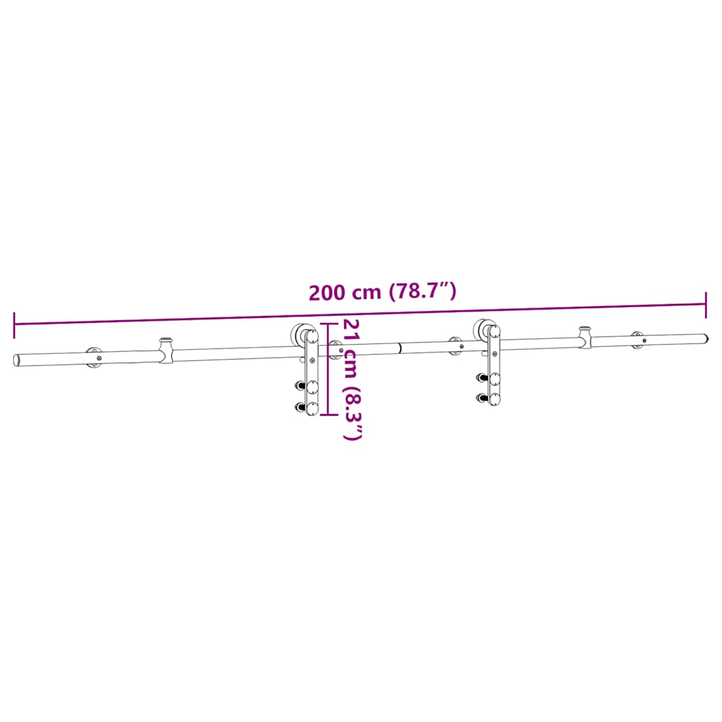 Schiebetür-Beschlagsatz 183 cm Edelstahl Silbern