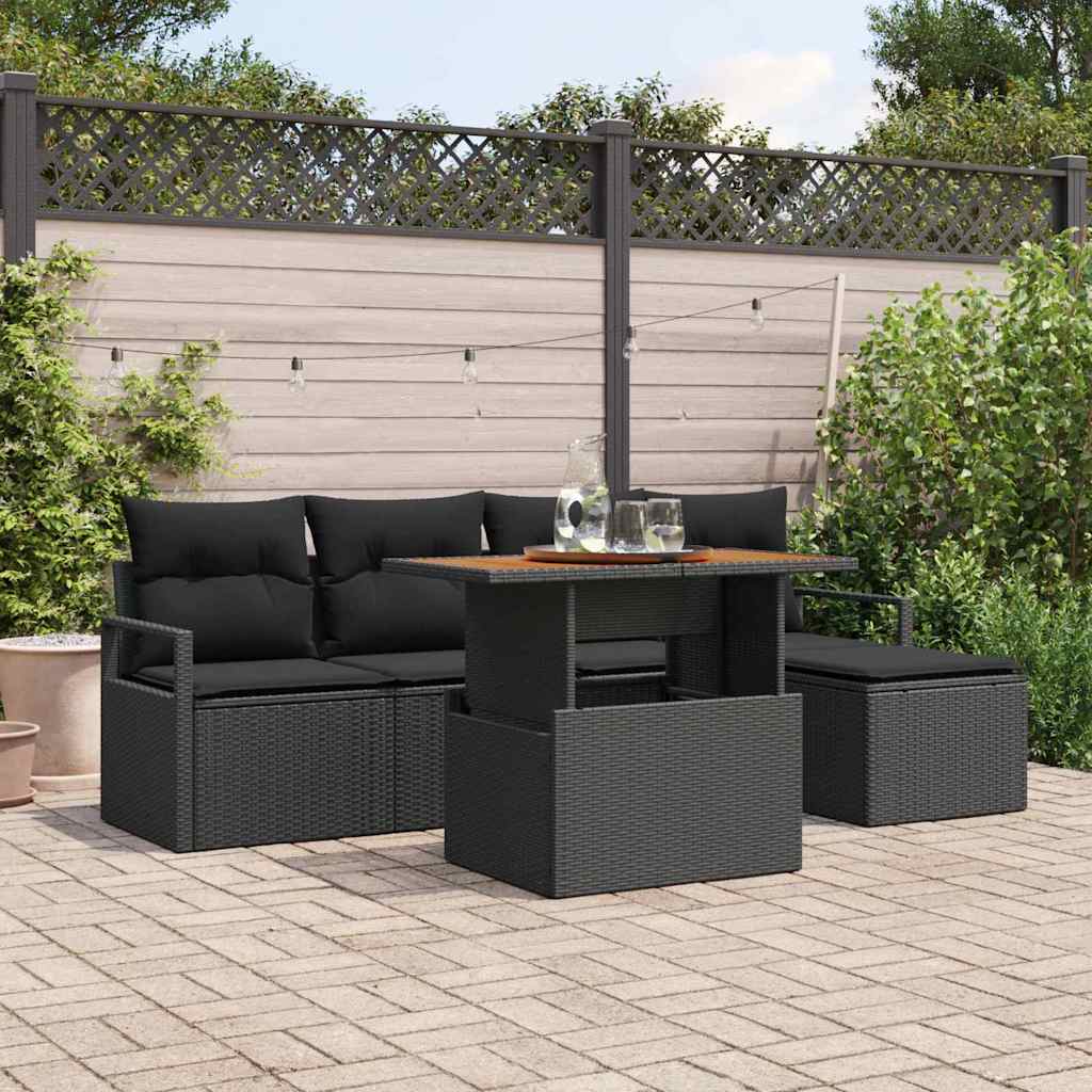 Garten Essgruppe mit Kissen 6 pcs Schwarz und Creme