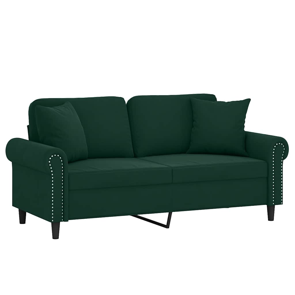 2-Sitzer-Sofa mit Zierkissen Dunkelgrün 120 cm Samt