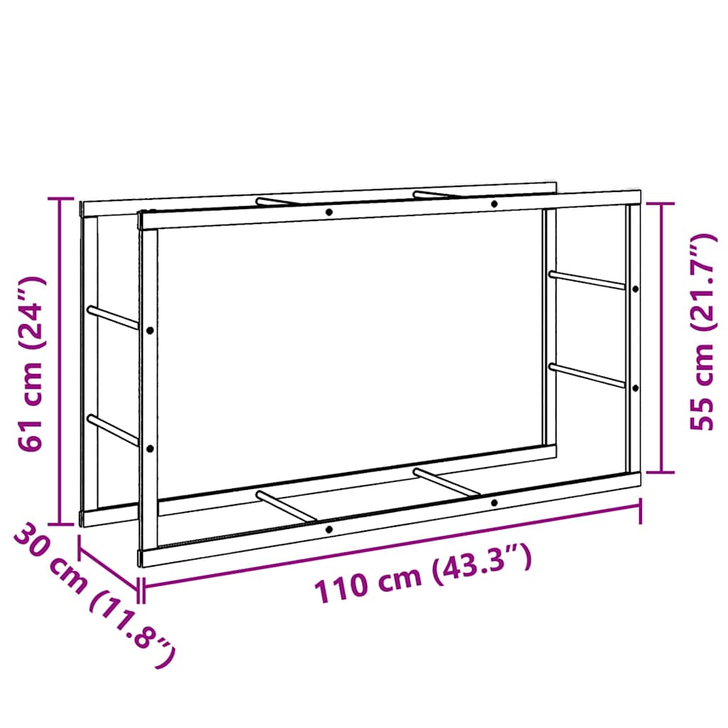 Brennholzregal Schwarz 55x30x61 cm Stahl