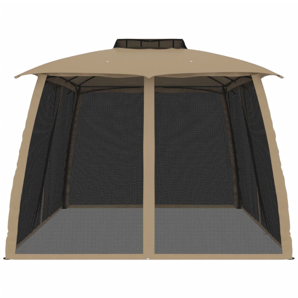 Pavillon mit Doppeldach & Netzwänden Creme 2,93x2,93 m Stahl
