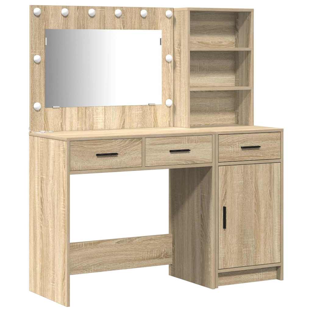 Schminktisch mit Spiegelbeleuchtung 2 pcs Weiß Holzwerkstoff