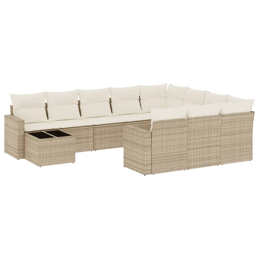 11-tlg. Garten-Sofagarnitur mit Kissen Schwarz Poly Rattan