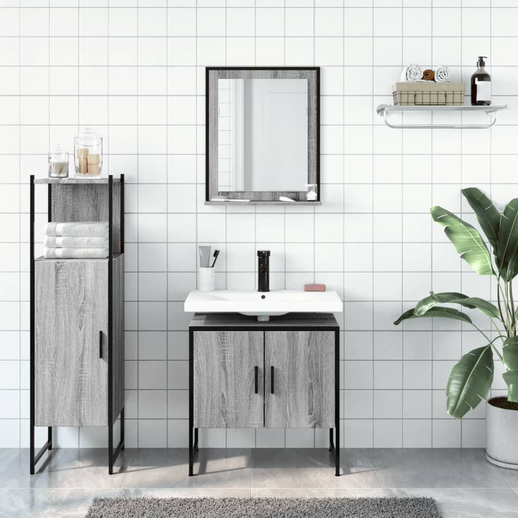 3-tlg. Badmöbel-Set Räuchereiche Holzwerkstoff