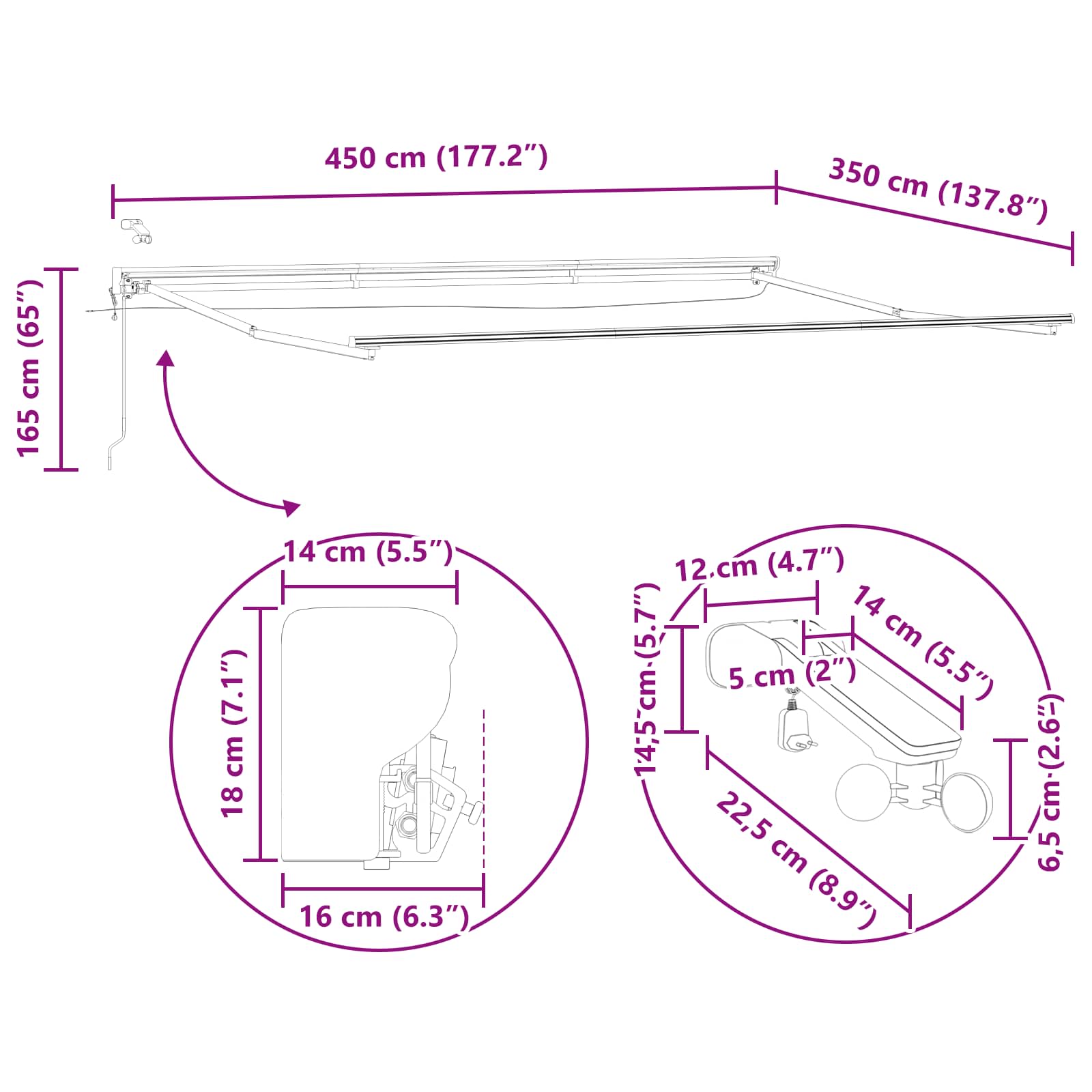 Elektrische Markisenrahmen mit LEDs Weiß 2,5 x 2 m Aluminium