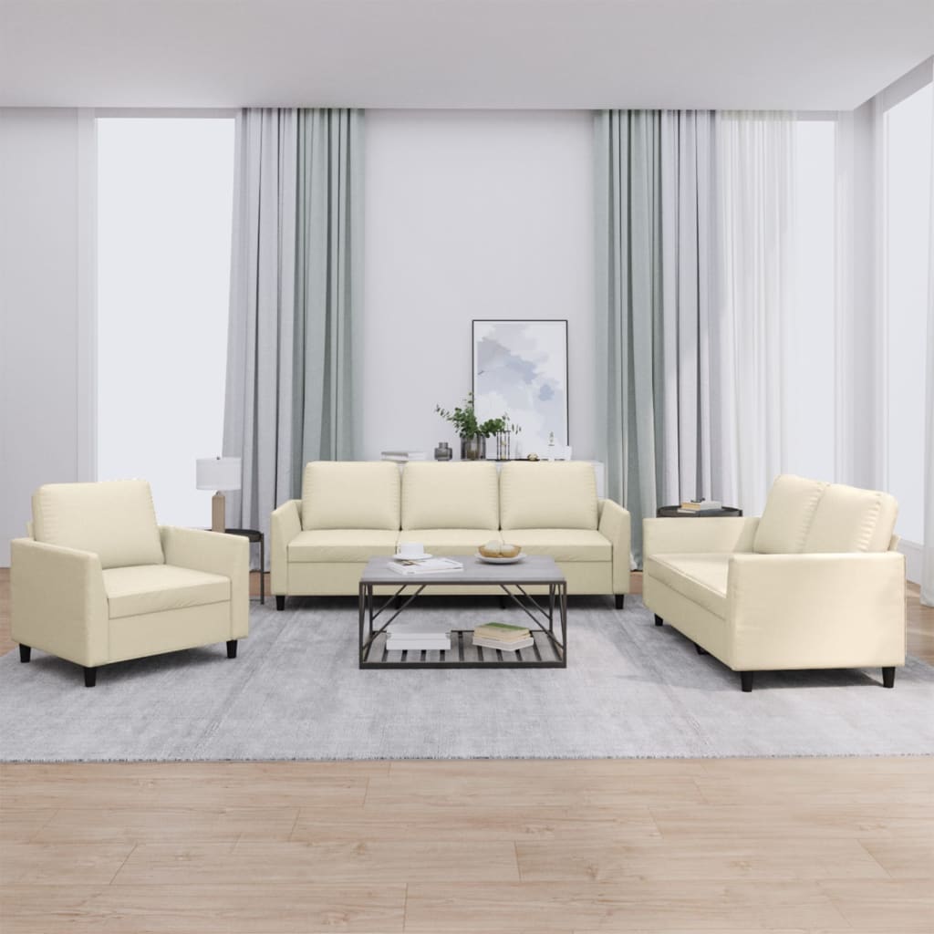 4-tlg. Sofagarnitur mit Kissen Creme Kunstleder