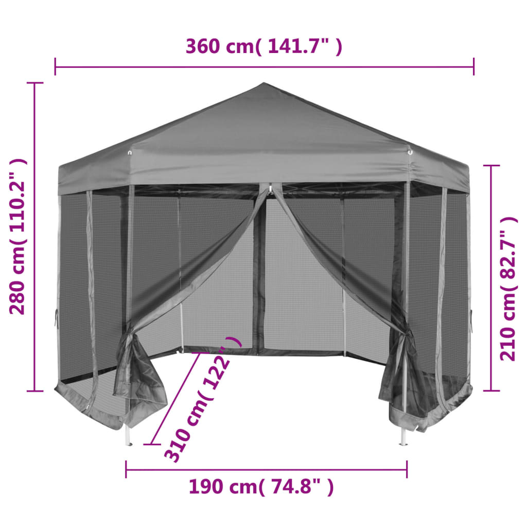 Hexagonal Pop-Up Zelt mit 6 Seitenwänden Dunkelblau 3,6x3,1 m