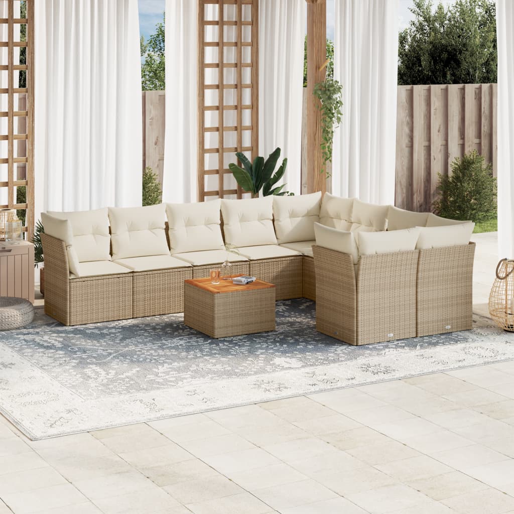 10-tlg. Garten-Sofagarnitur mit Kissen Schwarz Poly Rattan