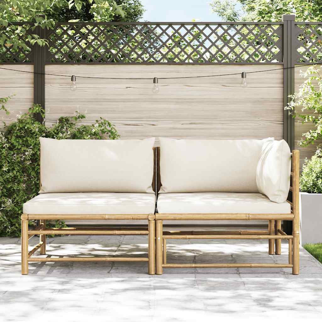 3-tlg. Garten-Lounge-Set mit Kissen Bambus