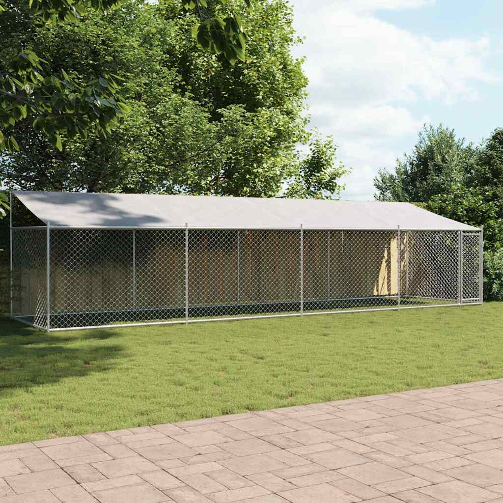Hundezwinger mit Dach und Tür Grau 2x2x2 m Verzinkter Stahl