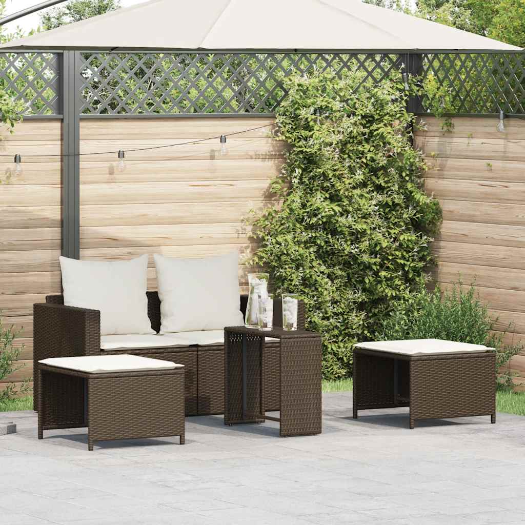5-tlg. Garten-Sofagarnitur Kissen Stapelbar Schwarz Poly Rattan