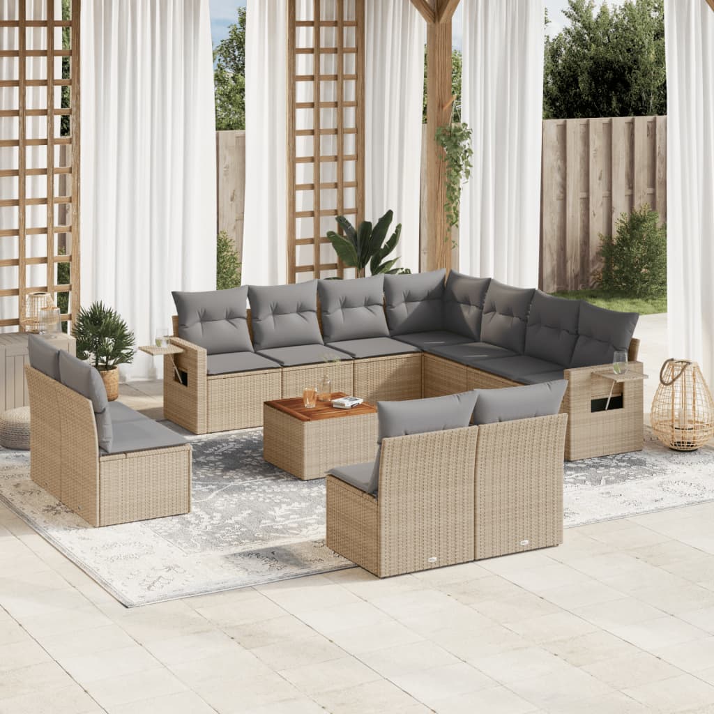 12-tlg. Garten-Sofagarnitur mit Kissen Schwarz Poly Rattan