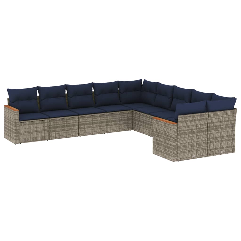 10-teiliges Gartensofa-Set mit Kissen, schwarzes Polyrattan