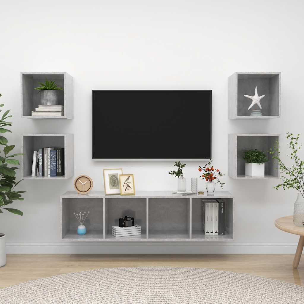 5-tlg. TV-Schrank-Set Grau Holzwerkstoff