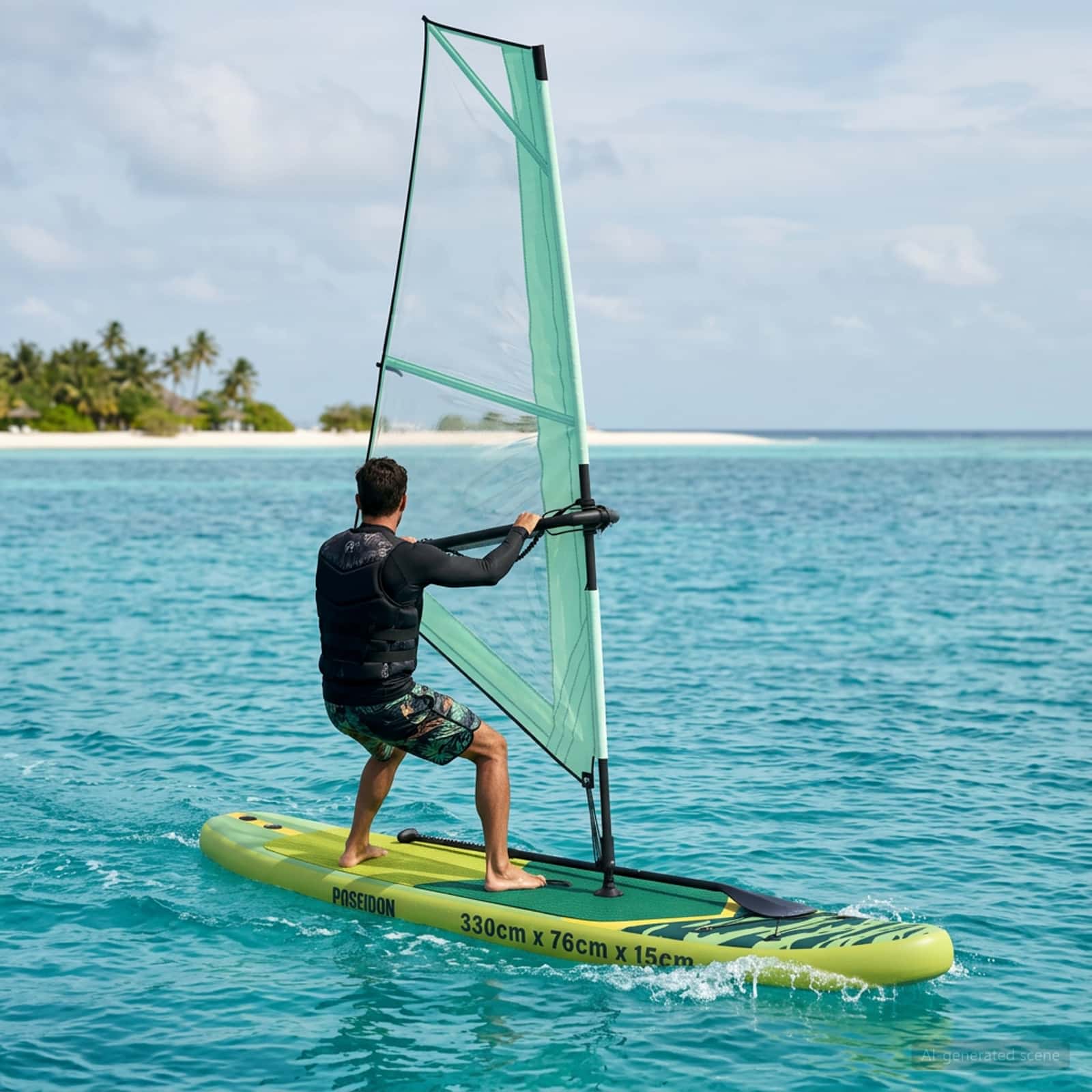 Aufblasbares SUP-Board mit Segel HYDROS 330 x 76 x 15 cm Türkis
