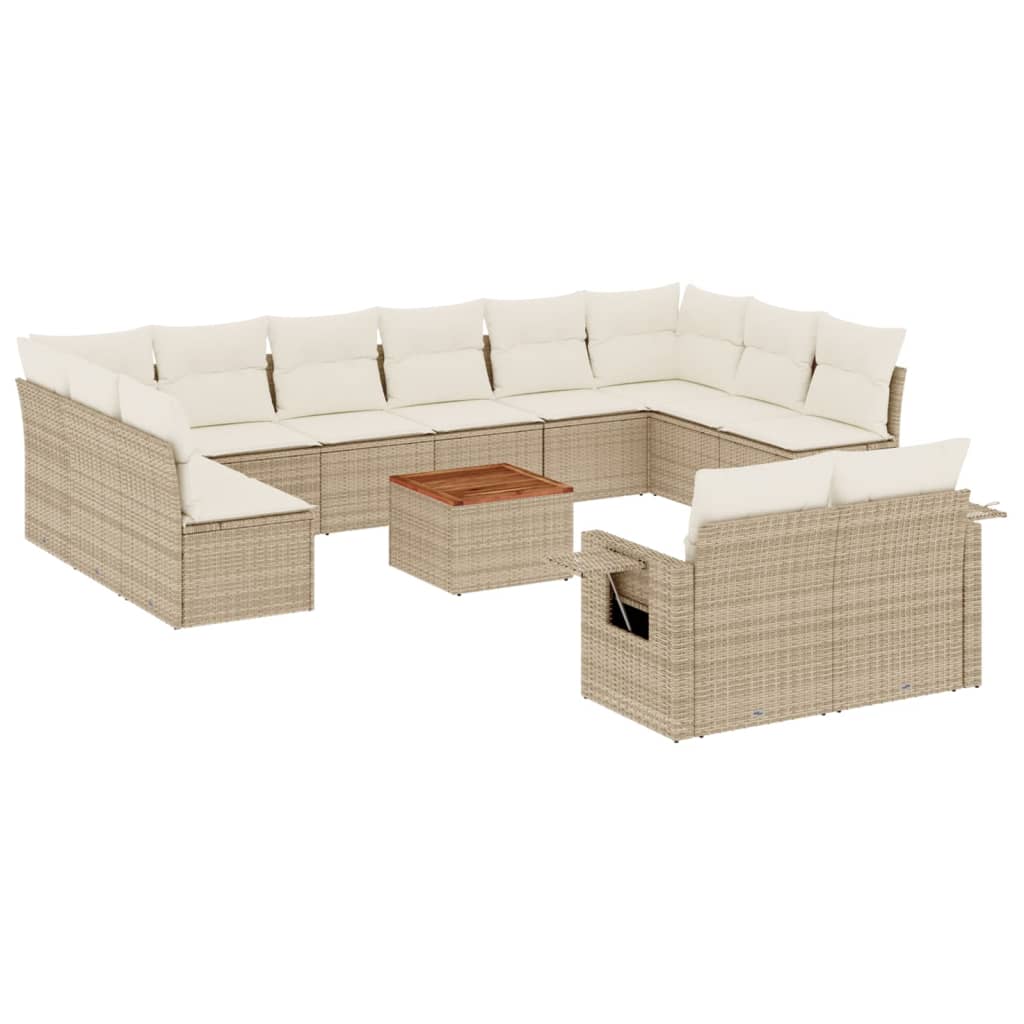 13-tlg. Garten-Sofagarnitur mit Kissen Schwarz Poly Rattan