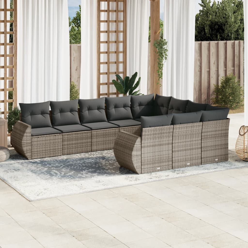 10-tlg. Garten-Sofagarnitur mit Kissen Schwarz Poly Rattan